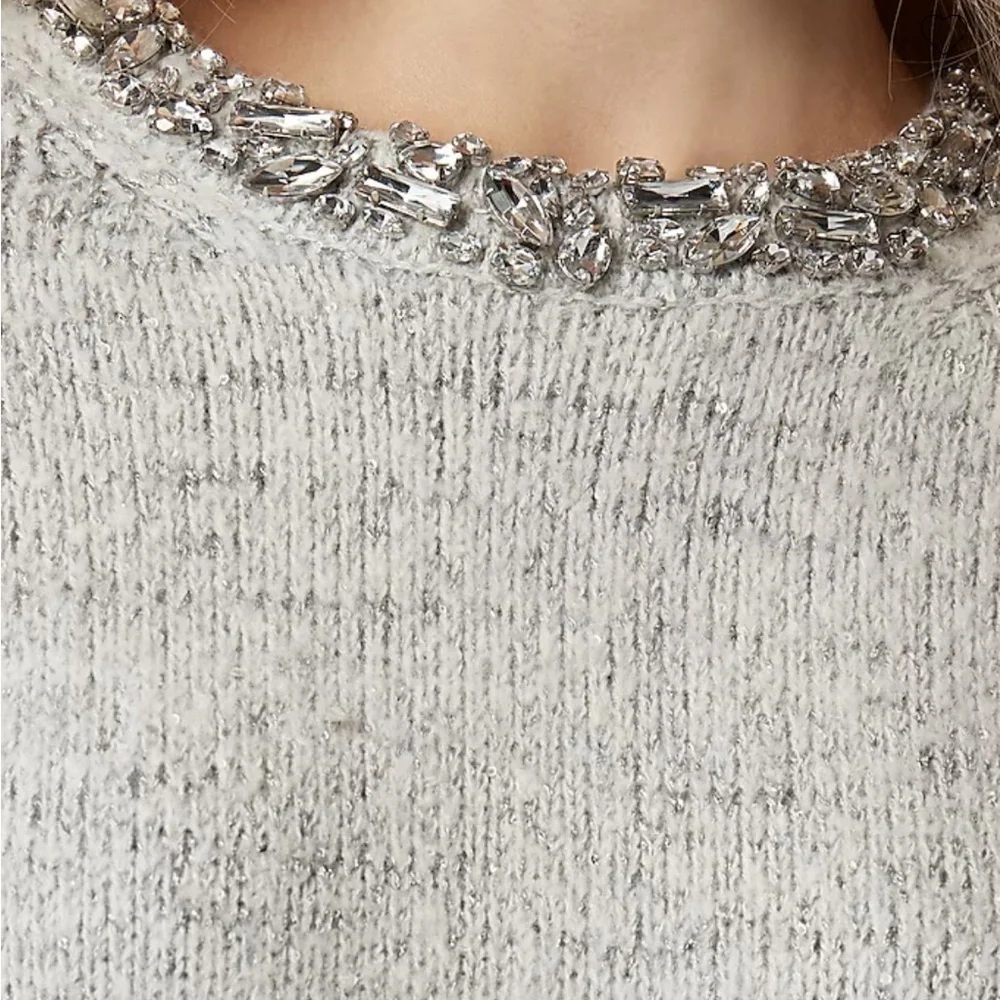 J crew Embellished pullover sweater Light Grey Silver Metal